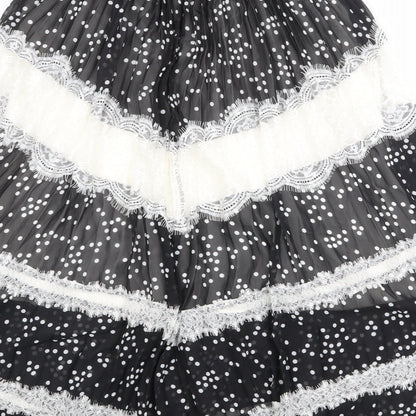 ASOS Womens Black Polka Dot Polyester Pleated Skirt Size 12 Zip