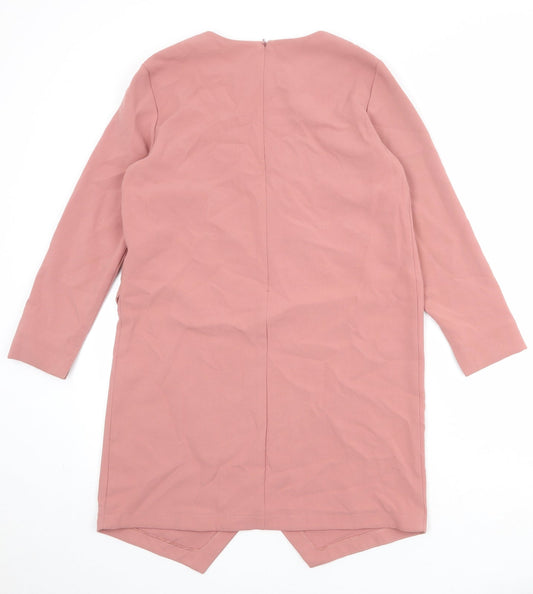ASOS Womens Pink Polyester Sheath Size 12 Boat Neck Zip - Wrap Front Detail