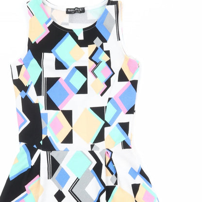 Select Womens Multicoloured Geometric Polyester Fit & Flare Size 8 Boat Neck Pullover