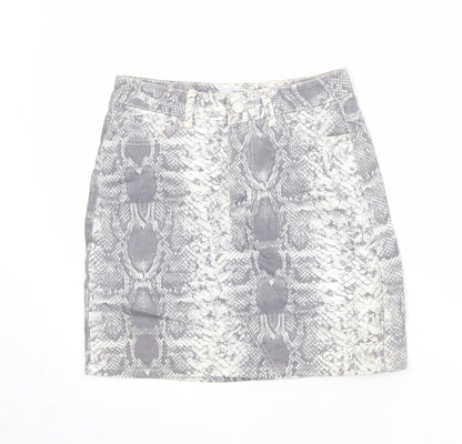 New Look Womens Grey Animal Print Cotton A-Line Skirt Size 8 Zip - Snakeskin Pattern