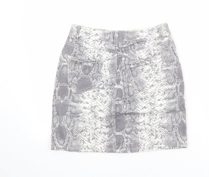 New Look Womens Grey Animal Print Cotton A-Line Skirt Size 8 Zip - Snakeskin Pattern