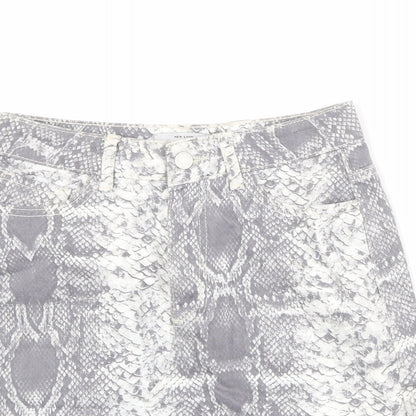 New Look Womens Grey Animal Print Cotton A-Line Skirt Size 8 Zip - Snakeskin Pattern