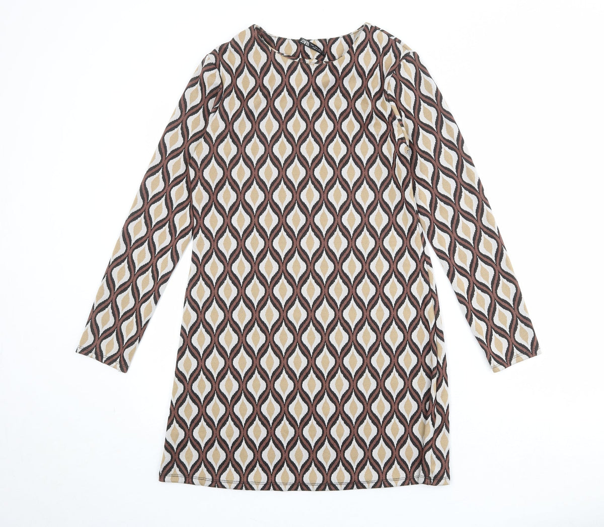 Zara Womens Multicoloured Geometric Polyester Shift Size XS Boat Neck Pullover