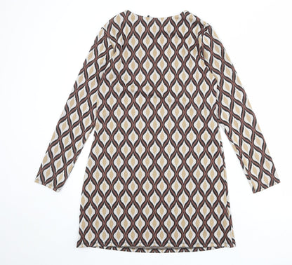 Zara Womens Multicoloured Geometric Polyester Shift Size XS Boat Neck Pullover