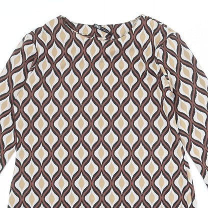 Zara Womens Multicoloured Geometric Polyester Shift Size XS Boat Neck Pullover