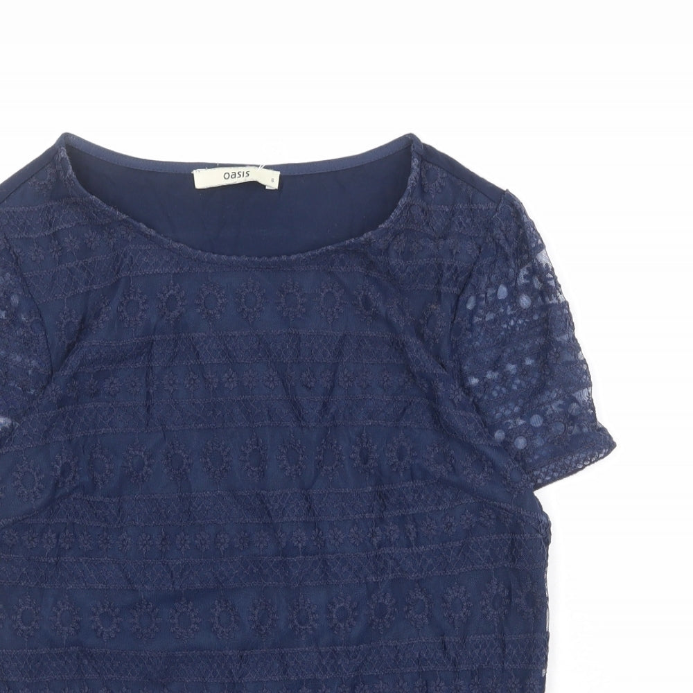 Womens UK Size S Oasis Blue Basic T-Shirt