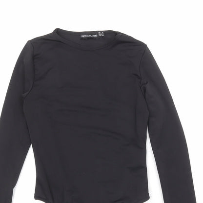 PRETTYLITTLETHING Womens Black Polyester Bodysuit One-Piece Size 6 Snap