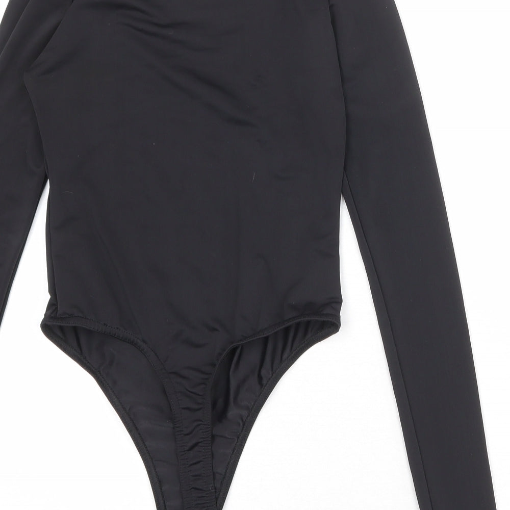 PRETTYLITTLETHING Womens Black Polyester Bodysuit One-Piece Size 6 Snap