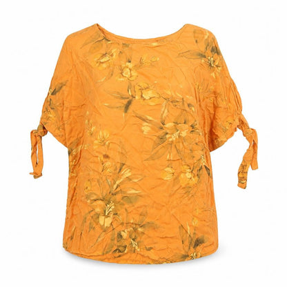 Apricot Womens Orange Floral Viscose Basic Blouse Size M Round Neck - Size M-L