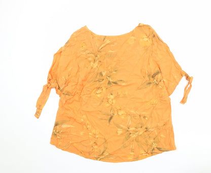 Apricot Womens Orange Floral Viscose Basic Blouse Size M Round Neck - Size M-L