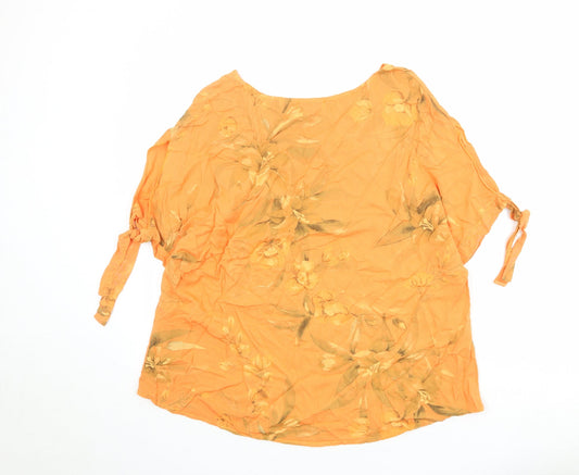 Apricot Womens Orange Floral Viscose Basic Blouse Size M Round Neck - Size M-L