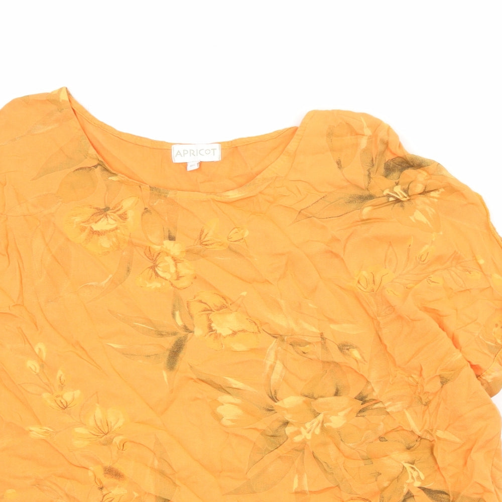 Apricot Womens Orange Floral Viscose Basic Blouse Size M Round Neck - Size M-L