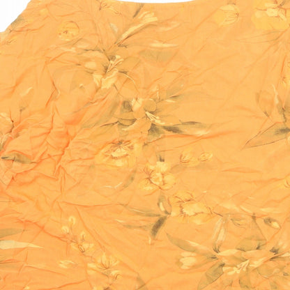 Apricot Womens Orange Floral Viscose Basic Blouse Size M Round Neck - Size M-L
