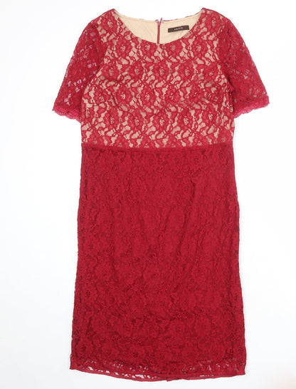 Savoir Womens Red Polyamide Sheath Size 14 Boat Neck Zip