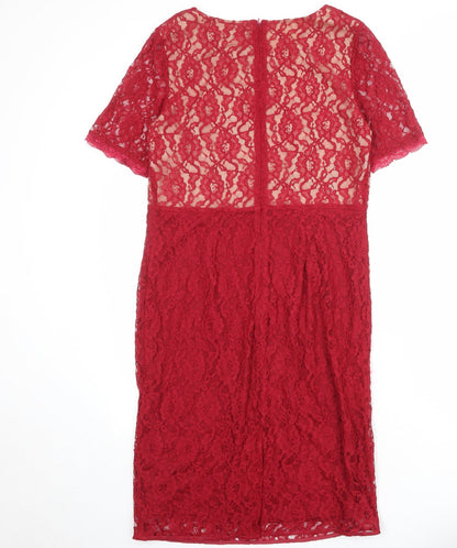 Savoir Womens Red Polyamide Sheath Size 14 Boat Neck Zip