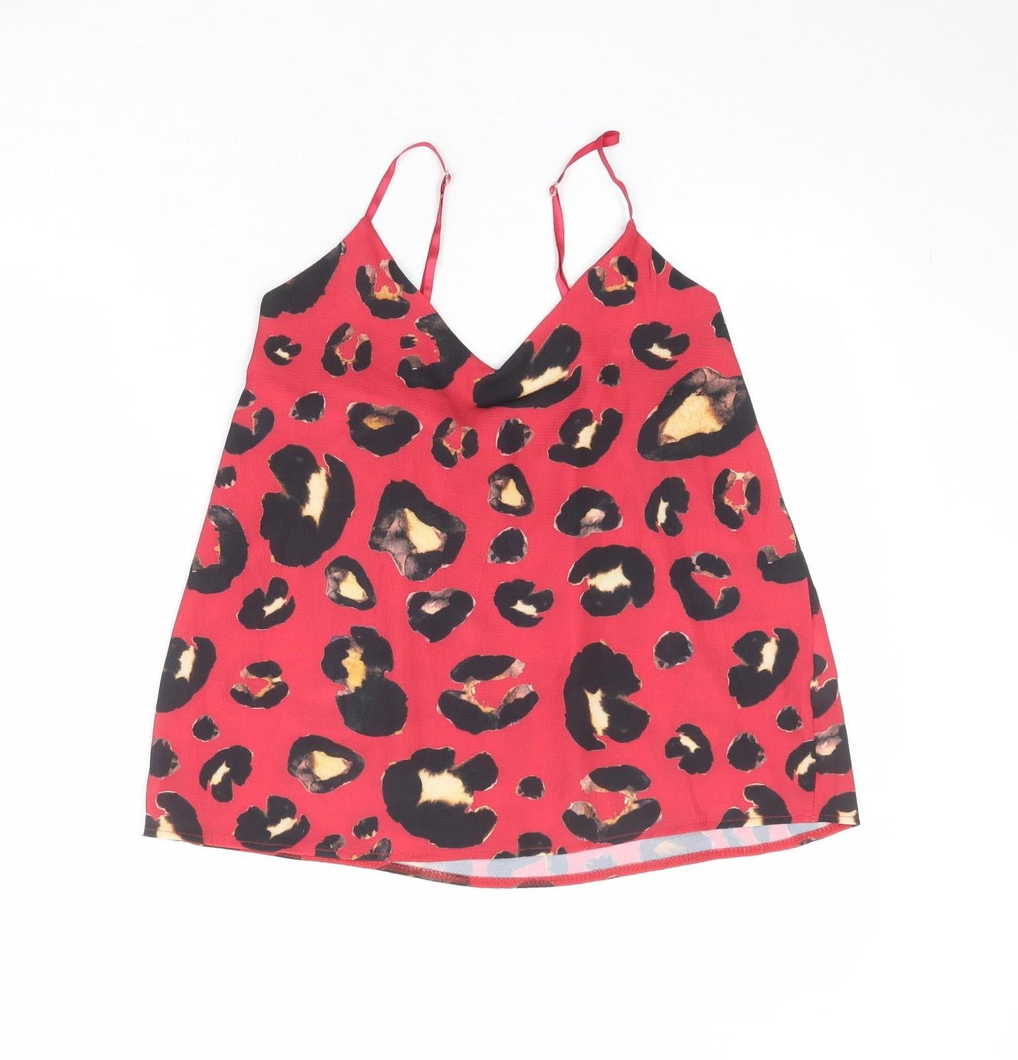 Boohoo Womens Red Animal Print Polyester Basic Tank Size 10 V-Neck - Leopard Print