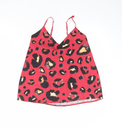 Boohoo Womens Red Animal Print Polyester Basic Tank Size 10 V-Neck - Leopard Print