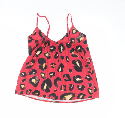 Boohoo Womens Red Animal Print Polyester Basic Tank Size 10 V-Neck - Leopard Print