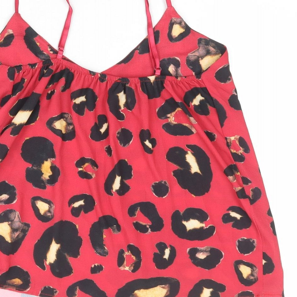 Boohoo Womens Red Animal Print Polyester Basic Tank Size 10 V-Neck - Leopard Print