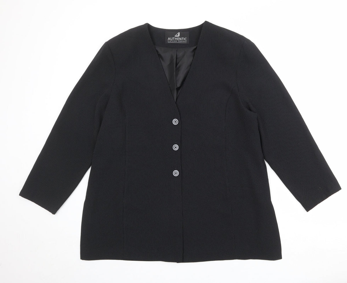 Authentic Womens Black Geometric Polyester Jacket Blazer Size 22