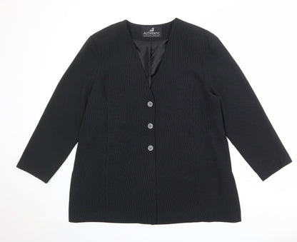 Authentic Womens Black Geometric Polyester Jacket Blazer Size 22