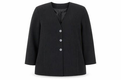 Authentic Womens Black Geometric Polyester Jacket Blazer Size 22