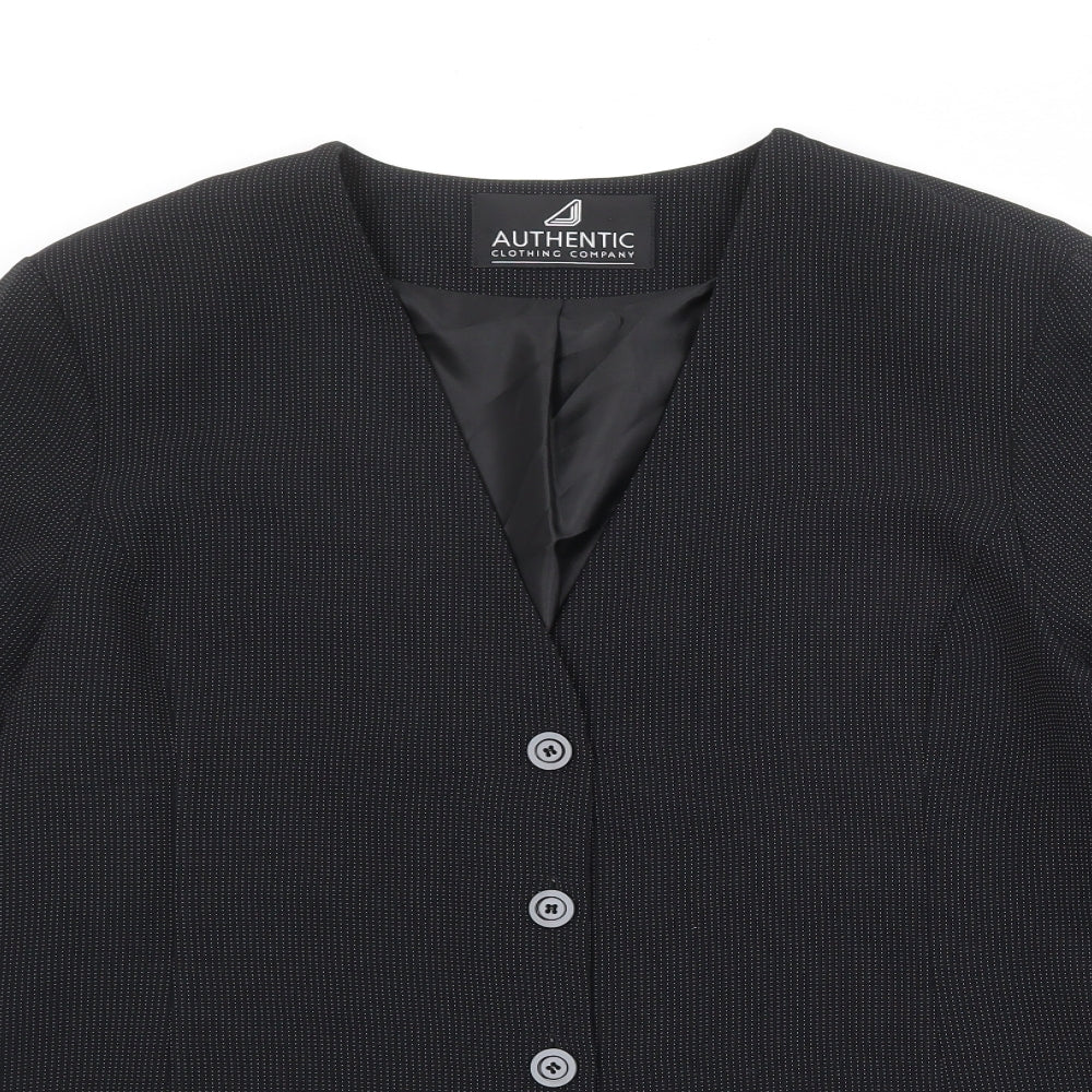 Authentic Womens Black Geometric Polyester Jacket Blazer Size 22