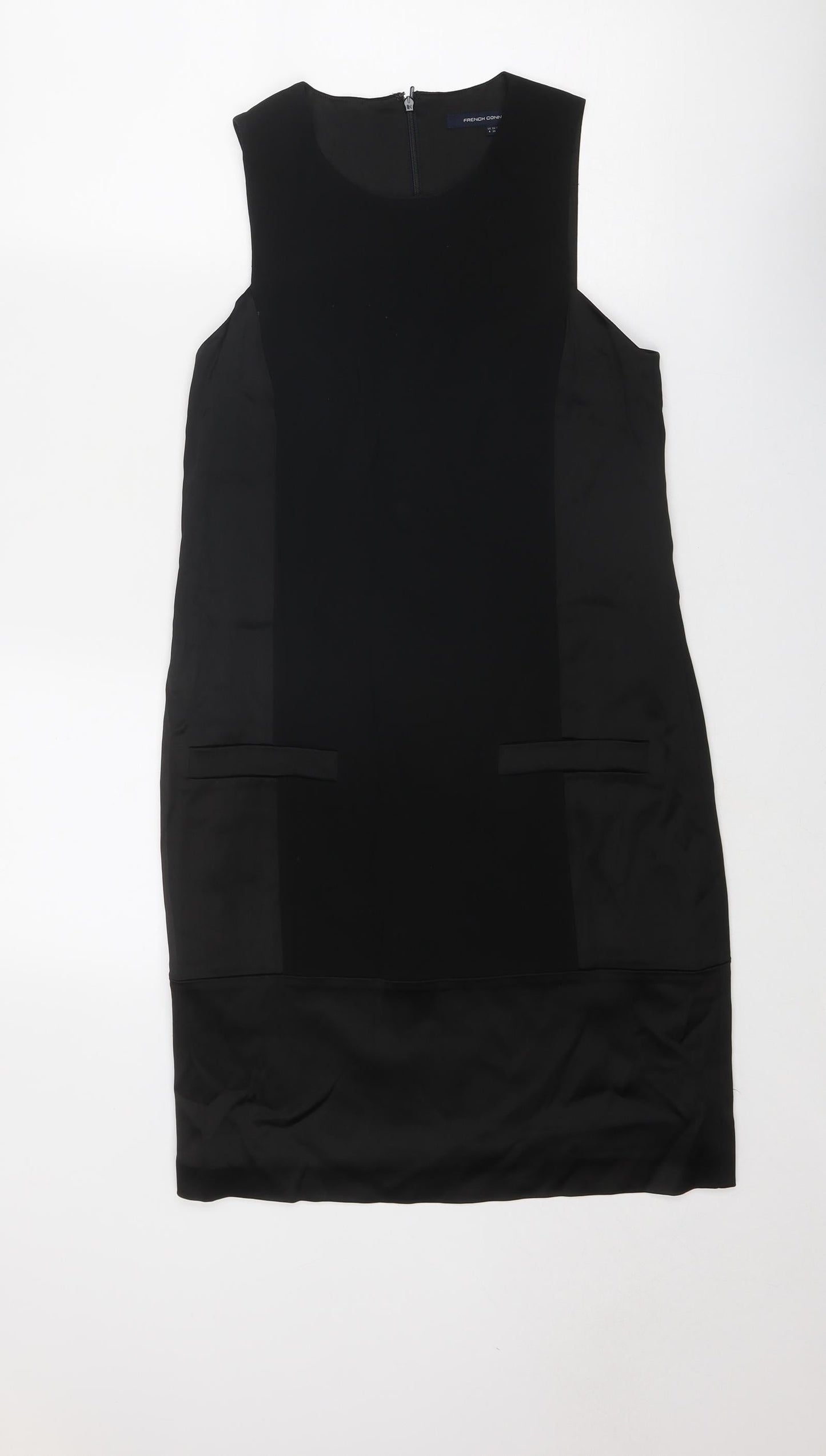 French Connection Womens Black Acetate Shift Size 8 Boat Neck Zip