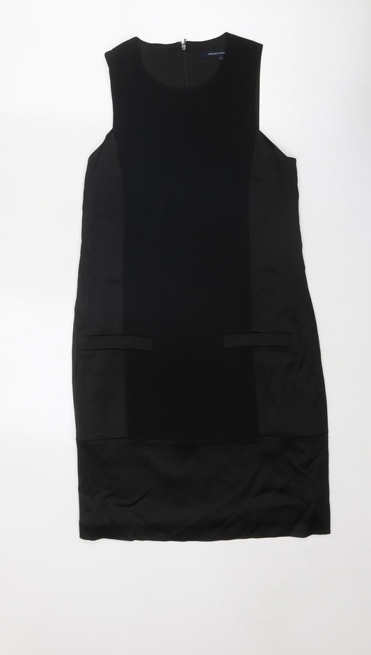 French Connection Womens Black Acetate Shift Size 8 Boat Neck Zip