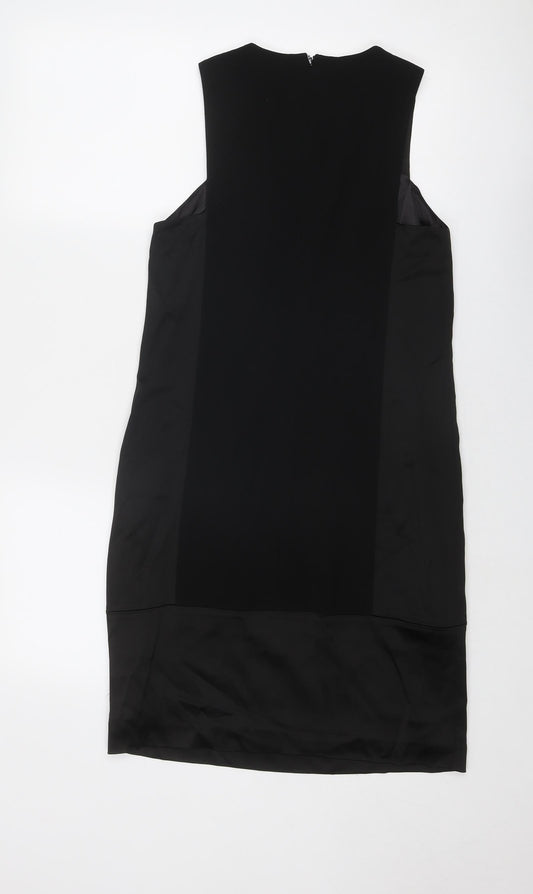 French Connection Womens Black Acetate Shift Size 8 Boat Neck Zip