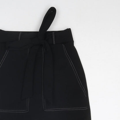 PRETTYLITTLETHING Womens Black Polyester A-Line Skirt Size 8 Tie