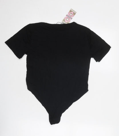 Boohoo Womens Black Viscose Bodysuit One-Piece Size 10 Snap