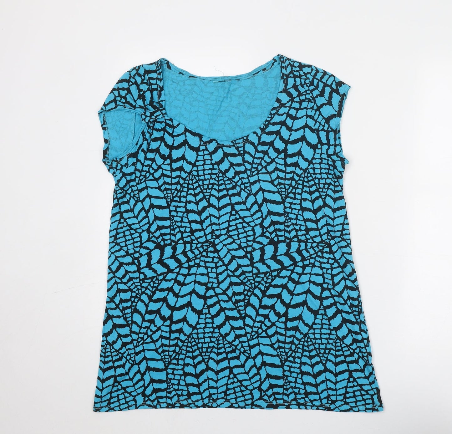 Evans Womens Blue Geometric Cotton Basic Blouse Size 14 Scoop Neck