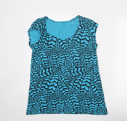 Evans Womens Blue Geometric Cotton Basic Blouse Size 14 Scoop Neck