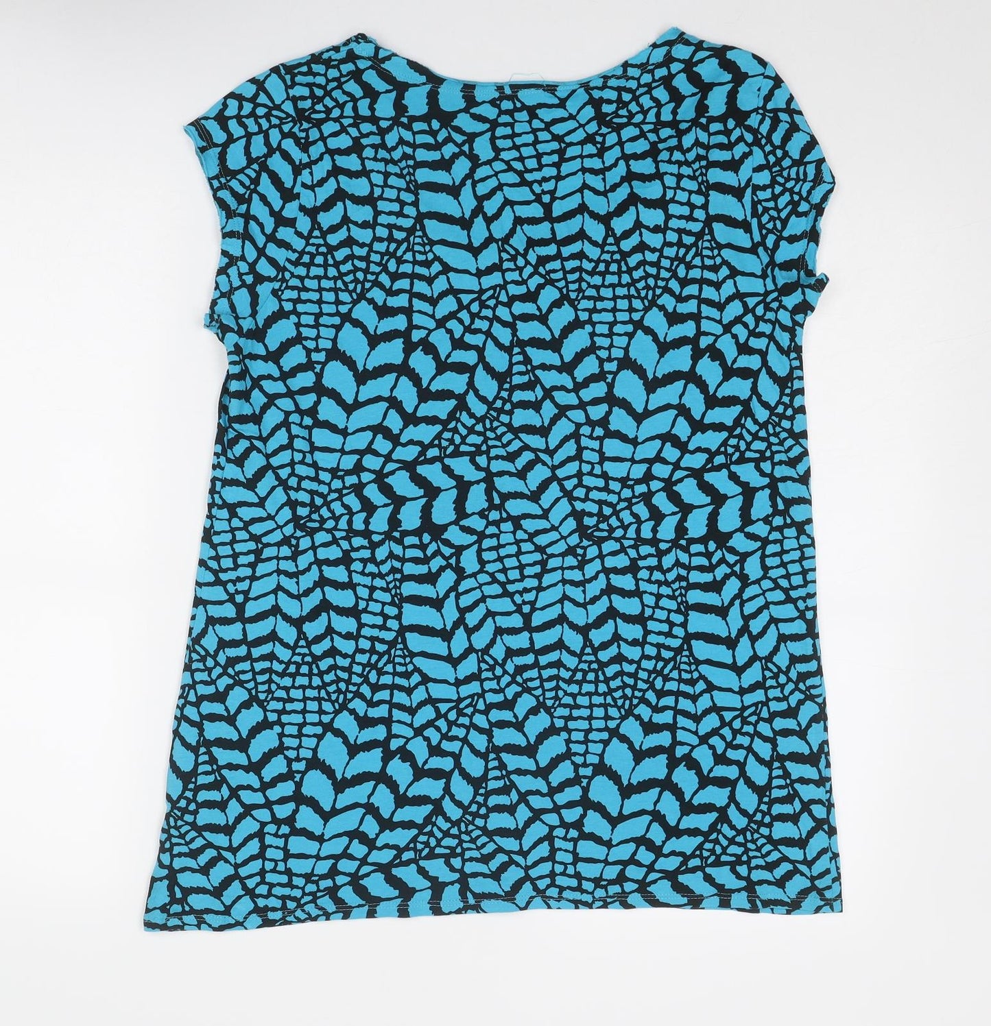 Evans Womens Blue Geometric Cotton Basic Blouse Size 14 Scoop Neck