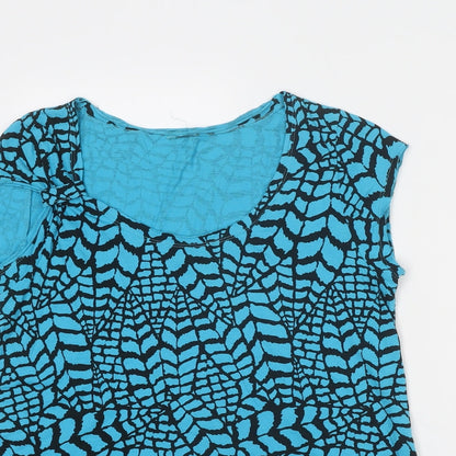 Evans Womens Blue Geometric Cotton Basic Blouse Size 14 Scoop Neck