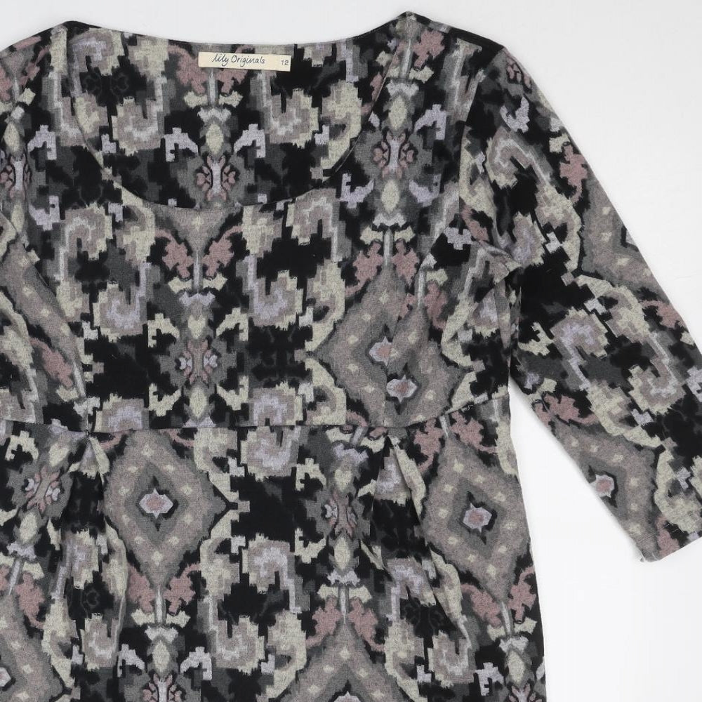 Lily Originals Womens Multicoloured Geometric Polyester Mini Size 12 Boat Neck Pullover