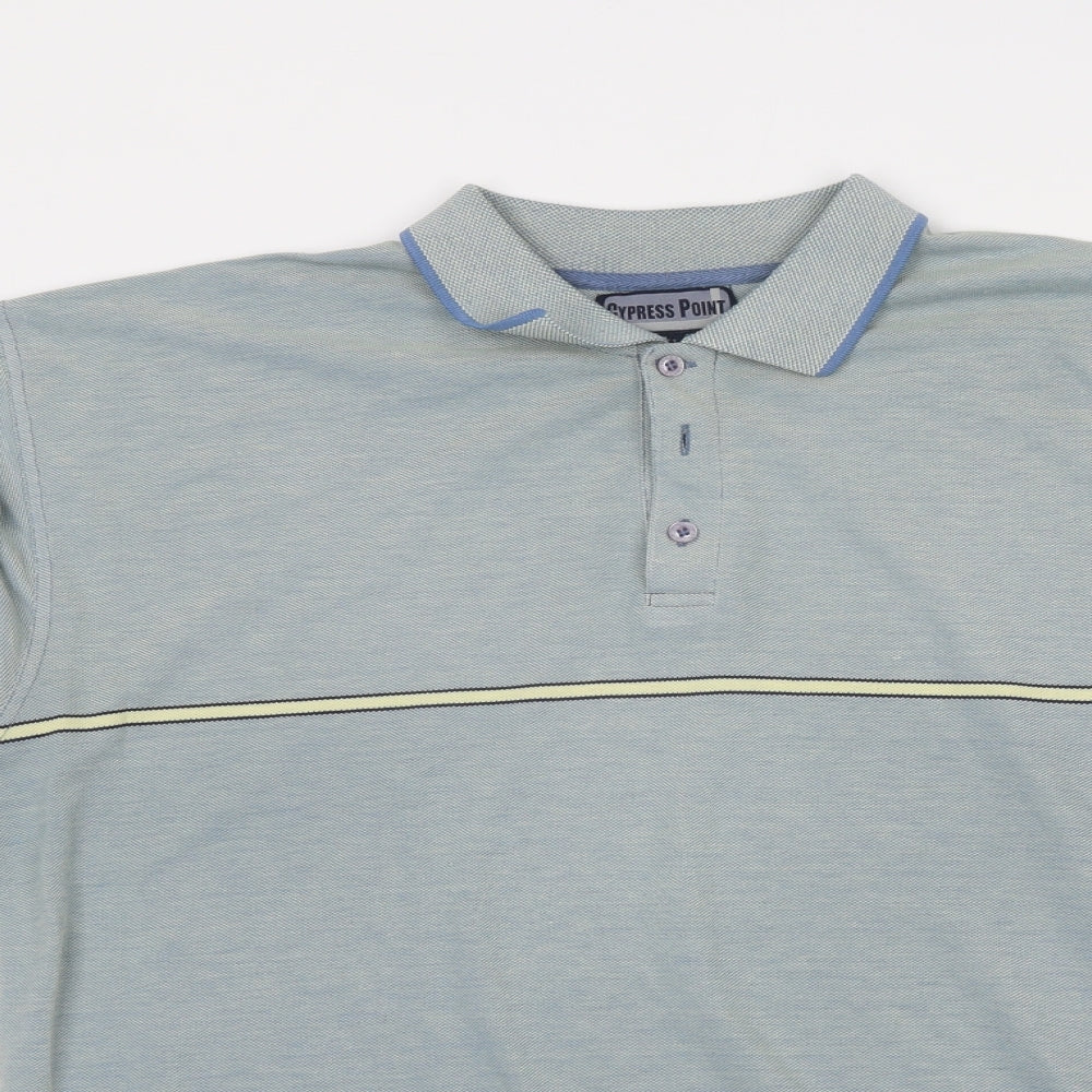 Cypress Point Mens Blue Polyester Polo Size XL Collared Button