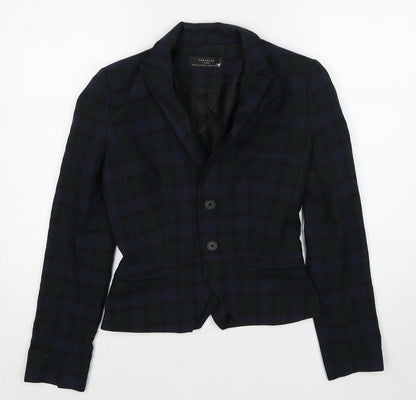 Zara Womens Green Plaid Polyacrylate Fibre Jacket Blazer Size XS