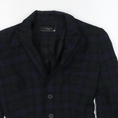Zara Womens Green Plaid Polyacrylate Fibre Jacket Blazer Size XS