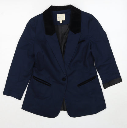 Additional front view of Silence + Noise women’s blue cotton jacket suit jacket, size M