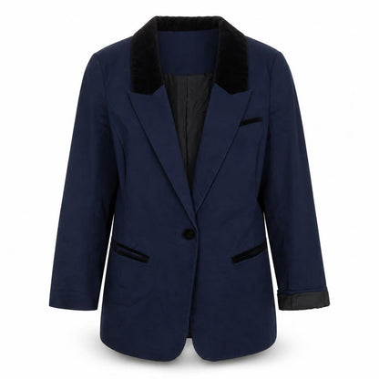 Front view of Silence + Noise women’s blue cotton jacket suit jacket, size M