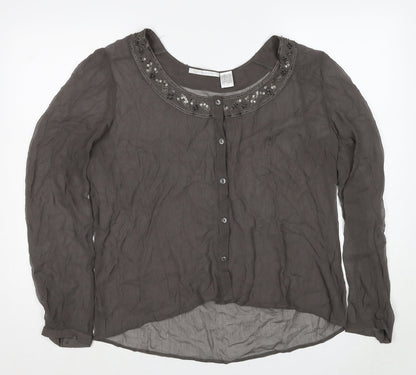 Cote Femme Womens Brown Polyester Basic Button-Up Size 20 Round Neck