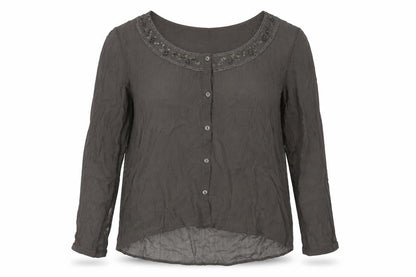Cote Femme Womens Brown Polyester Basic Button-Up Size 20 Round Neck