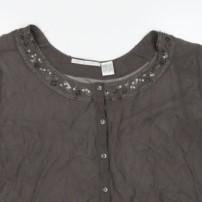 Cote Femme Womens Brown Polyester Basic Button-Up Size 20 Round Neck