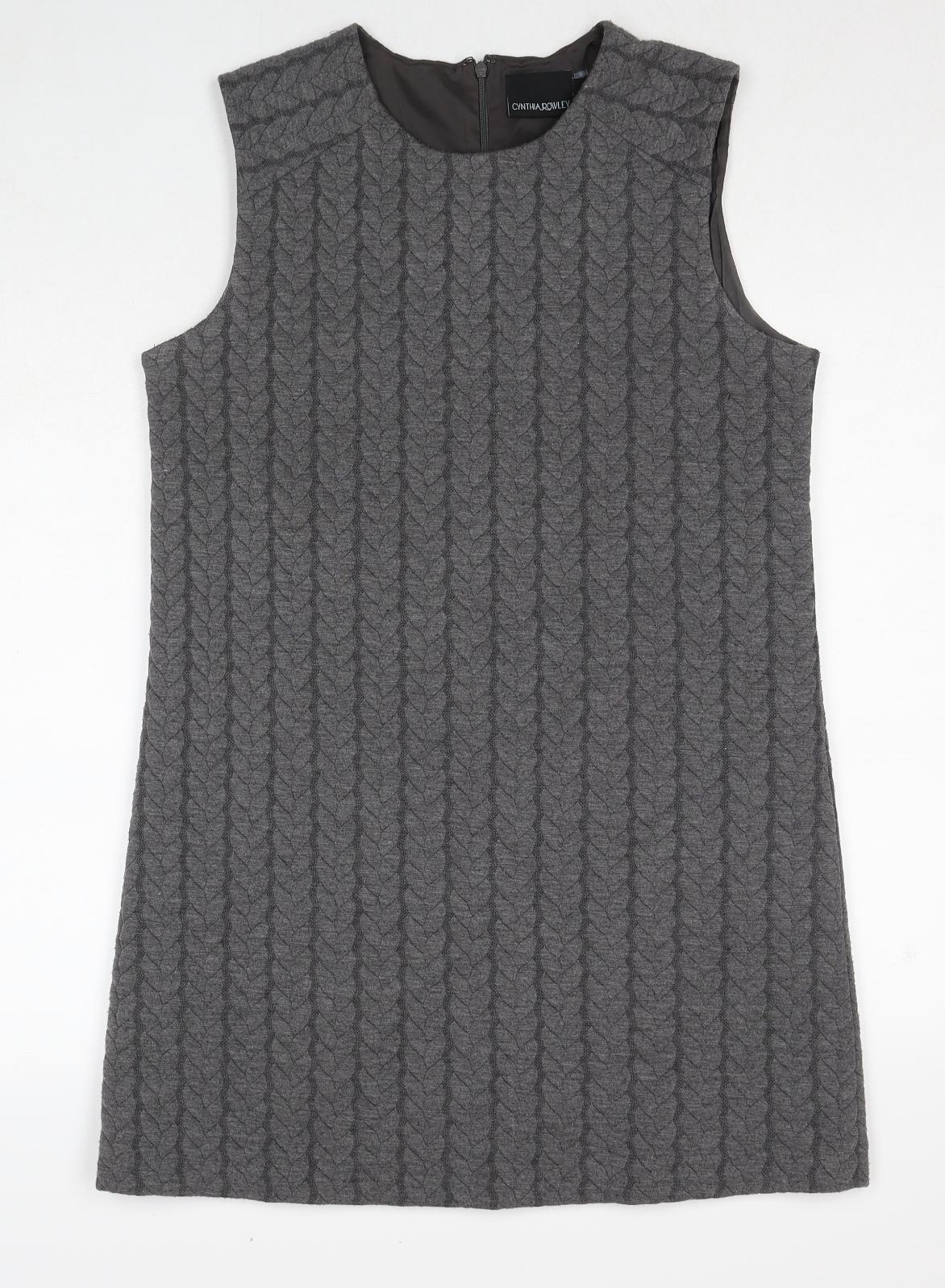 Cynthia Rowley Womens Grey Polyester Shift Size L Round Neck Zip - Textured