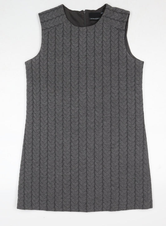 Cynthia Rowley Womens Grey Polyester Shift Size L Round Neck Zip - Textured