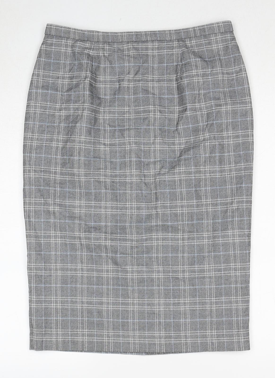 Marks and Spencer Womens Grey Plaid Polyester A-Line Skirt Size 12 Zip