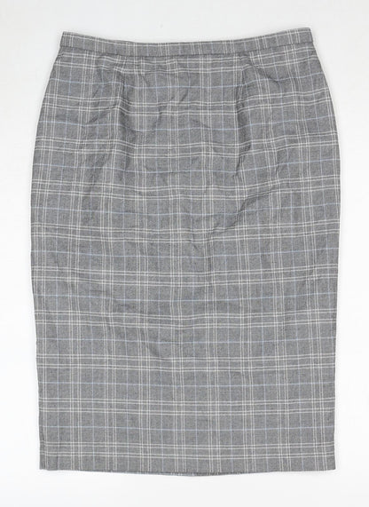 Marks and Spencer Womens Grey Plaid Polyester A-Line Skirt Size 12 Zip