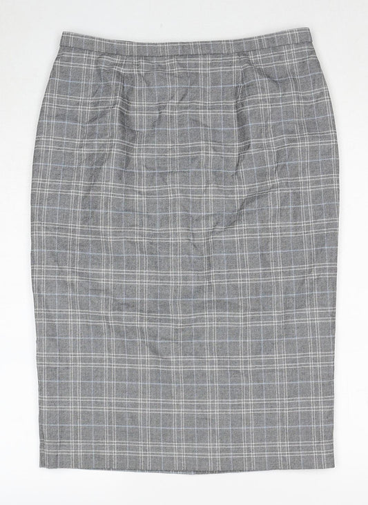 Marks and Spencer Womens Grey Plaid Polyester A-Line Skirt Size 12 Zip